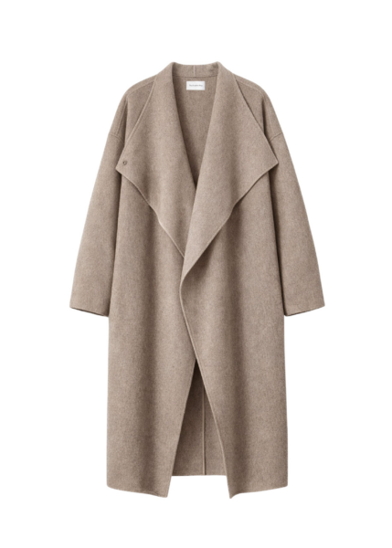 The Frankie Shop Leroy Funnel Neck Wool Coat - Taupe Melange - Oversized Minimalist Coats in Brown - Shop at Luxury Shoes 