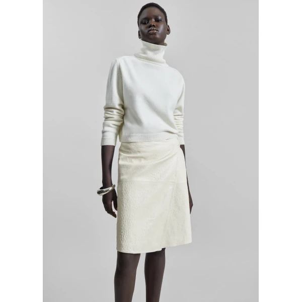 The Frankie Shop Loulou De Saison Gora Ostrich-Effect Leather Wrap Skirt - Ivory - Oversized Minimalist Skirts in Ivory - Shop at Luxury Shoes 