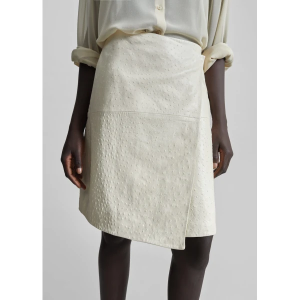 The Frankie Shop Loulou De Saison Gora Ostrich-Effect Leather Wrap Skirt - Ivory - Oversized Minimalist Skirts in Ivory - Shop at Luxury Shoes 
