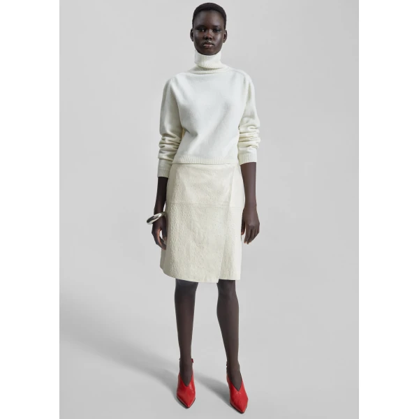 The Frankie Shop Loulou De Saison Gora Ostrich-Effect Leather Wrap Skirt - Ivory - Oversized Minimalist Skirts in Ivory - Shop at Luxury Shoes 