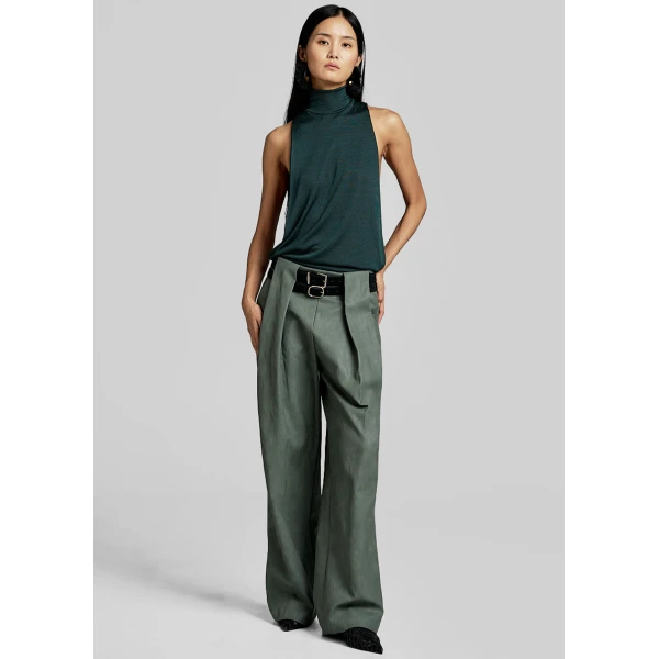 The Frankie Shop Maxen Mock Neck Bodysuit - Deep Green - Oversized Minimalist Knitwear in Green - Shop at Luxury Shoes 