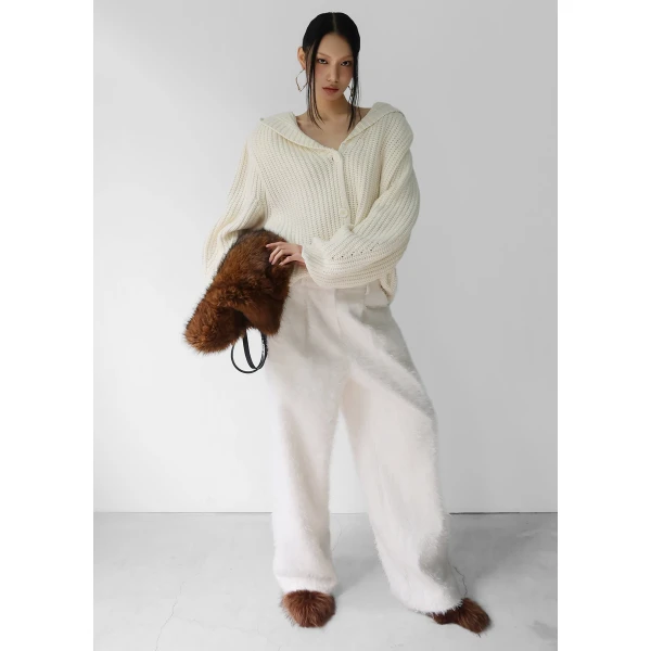The Frankie Shop Melker Furry Pants - Off White - Oversized Minimalist Pants in White - Shop at Luxury Shoes 
