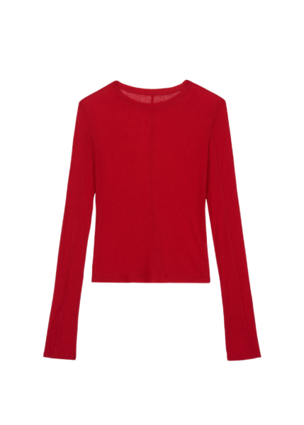 The Frankie Shop Mesa Sheer Long Sleeve Tee - Red - Oversized Minimalist Tops in Red - Shop at Luxury Shoes 