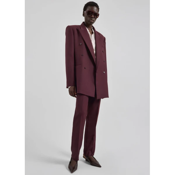 The Frankie Shop Monterey Structured Wool Blazer - Burgundy - Oversized Minimalist Jackets in Red - Shop at Luxury Shoes 