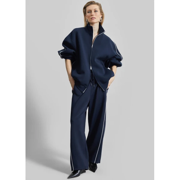 The Frankie Shop Nayen Zip-Up Jacket - Navy - Oversized Minimalist Jackets in Blue - Shop at Luxury Shoes 