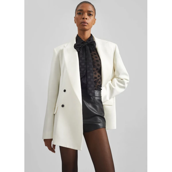 The Frankie Shop Newark Double Breasted Blazer - Ivory - Oversized Minimalist Jackets in Ivory - Shop at Luxury Shoes 