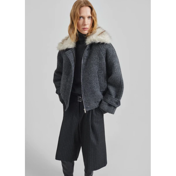 The Frankie Shop Nyborg Wool Quilted Jacket - Dark Grey - Oversized Minimalist Jackets in Grey - Shop at Luxury Shoes 