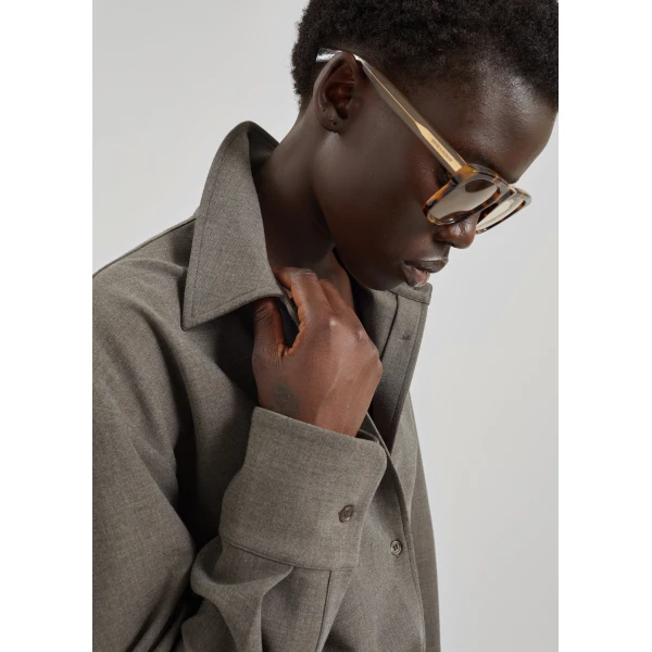 The Frankie Shop Peri Double Weave Shirt - Taupe Melange - Oversized Minimalist Tops in Brown - Shop at Luxury Shoes 