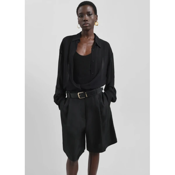 The Frankie Shop Peri Georgette Shirt - Black - Oversized Minimalist Tops in Black - Shop at Luxury Shoes 