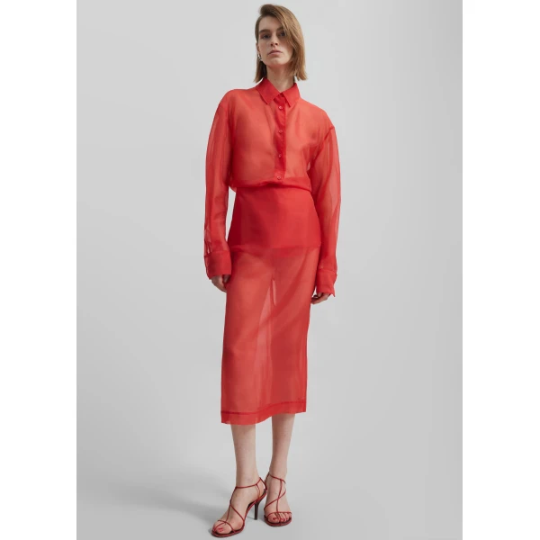 The Frankie Shop Peri Sheer Shirt - Red - Oversized Minimalist Tops in Red - Shop at Luxury Shoes 