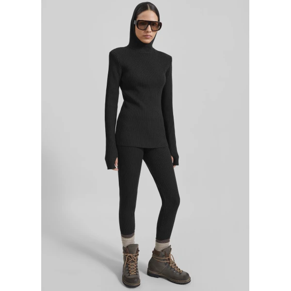 The Frankie Shop Piuma Knit Stirrup Leggings - Black - Oversized Minimalist Pants in Black - Shop at Luxury Shoes 