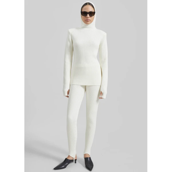 The Frankie Shop Piuma Knit Stirrup Leggings - White - Oversized Minimalist Pants in White - Shop at Luxury Shoes 