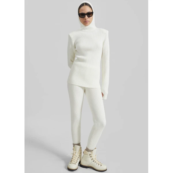 The Frankie Shop Piuma Knit Stirrup Leggings - White - Oversized Minimalist Pants in White - Shop at Luxury Shoes 