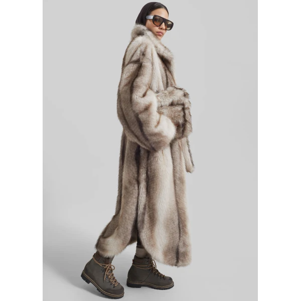 The Frankie Shop Ravello Faux Fur Robe Coat - Grey - Oversized Minimalist Coats in Grey - Shop at Luxury Shoes 