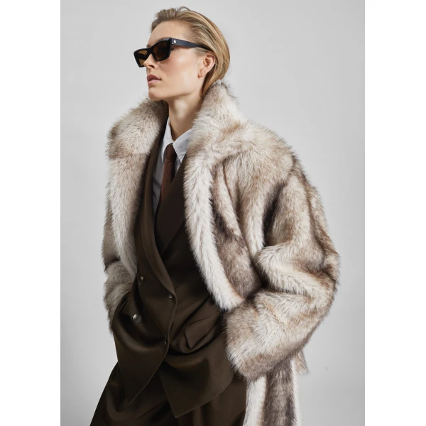 The Frankie Shop Ravello Faux Fur Robe Coat - Grey - Oversized Minimalist Coats in Grey - Shop at Luxury Shoes 
