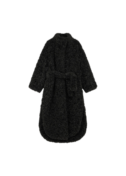The Frankie Shop Ravello Faux Shearling Robe Coat - Black - Oversized Minimalist Coats in Black - Shop at Luxury Shoes 