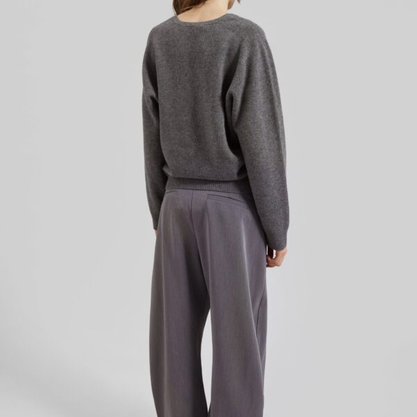 The Frankie Shop Ronse V-Neck Superfine Lambswool Sweater - Grey - Oversized Minimalist Knitwear in Grey - Shop at Luxury Shoes 