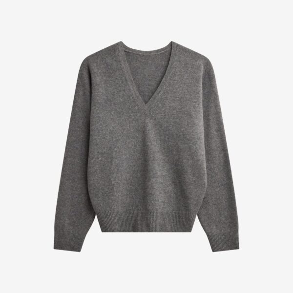 The Frankie Shop Ronse V-Neck Superfine Lambswool Sweater - Grey - Oversized Minimalist Knitwear in Grey - Shop at Luxury Shoes 