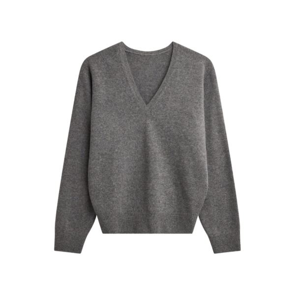 The Frankie Shop Ronse V-Neck Superfine Lambswool Sweater - Grey - Oversized Minimalist Knitwear in Grey - Shop at Luxury Shoes 