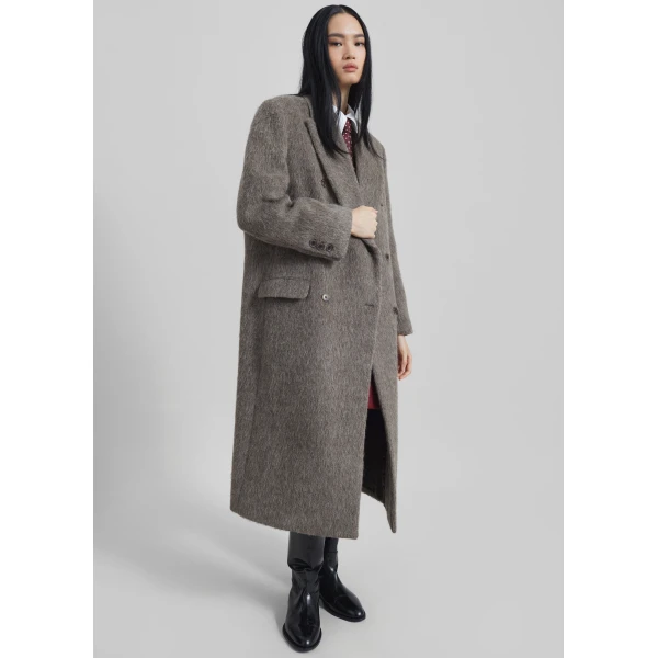 The Frankie Shop Sormark Brushed Wool Coat - Taupe - Oversized Minimalist Coats in Brown - Shop at Luxury Shoes 