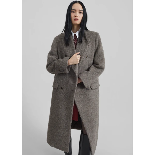 The Frankie Shop Sormark Brushed Wool Coat - Taupe - Oversized Minimalist Coats in Brown - Shop at Luxury Shoes 