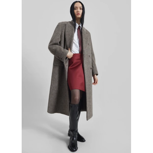 The Frankie Shop Sormark Brushed Wool Coat - Taupe - Oversized Minimalist Coats in Brown - Shop at Luxury Shoes 