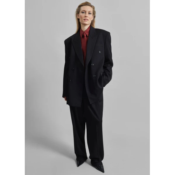The Frankie Shop Vester Double-Breasted Blazer - Black - Oversized Minimalist Jackets in Black - Shop at Luxury Shoes 