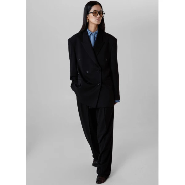 The Frankie Shop Vester Pleated Trousers - Black - Oversized Minimalist Pants in Black - Shop at Luxury Shoes 
