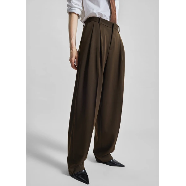 The Frankie Shop Vester Pleated Trousers - Brown - Oversized Minimalist Pants in Brown - Shop at Luxury Shoes 