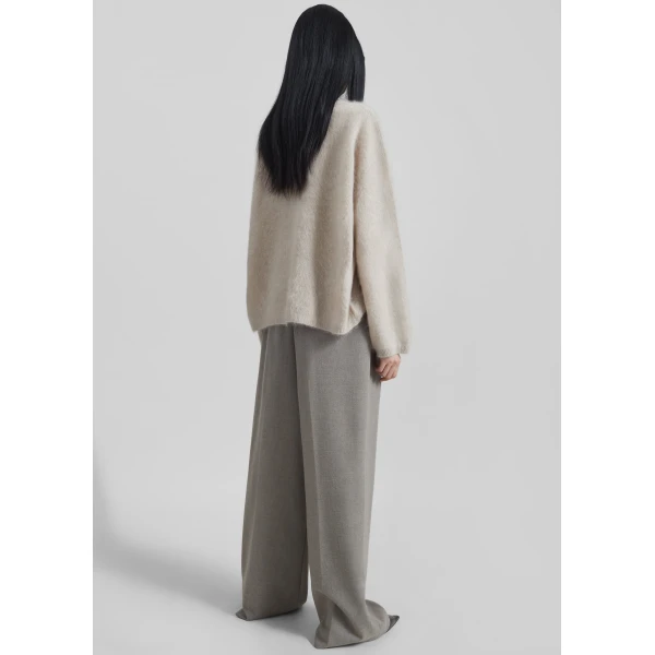 The Frankie Shop Vilhena Wool Fuzzy V-Neck Sweater - Beige - Oversized Minimalist Knitwear in Beige - Shop at Luxury Shoes 