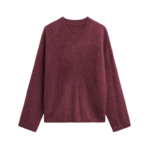 The Frankie Shop Vilhena Wool Fuzzy V-Neck Sweater - Burgundy - Oversized Minimalist Knitwear in Red - Shop at Luxury Shoes 