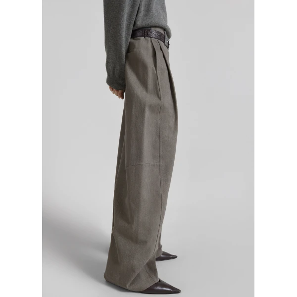 The Frankie Shop Vora Barrel-Leg Pants - Grey - Oversized Minimalist Pants in Grey - Shop at Luxury Shoes 