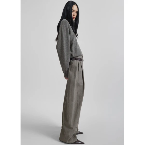 The Frankie Shop Vora Barrel-Leg Pants - Grey - Oversized Minimalist Pants in Grey - Shop at Luxury Shoes 