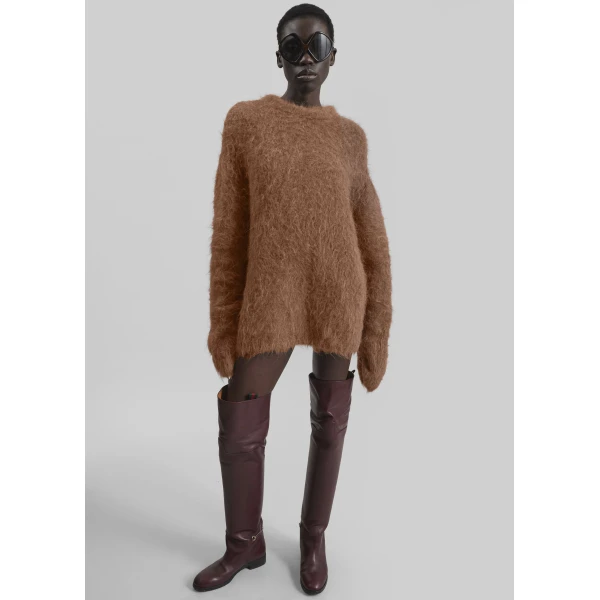 The Frankie Shop Willy Alpaca Knit Sweater - Dark Taupe - Oversized Minimalist Knitwear in Brown - Shop at Luxury Shoes 