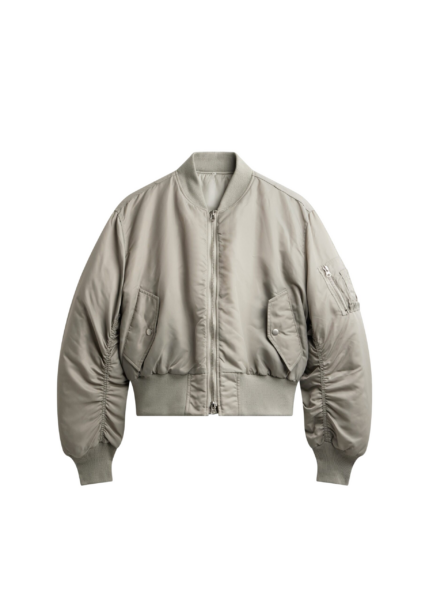The Frankie Shop Zernez Cropped Bomber Jacket - Stone - Oversized Minimalist Jackets in Beige - Shop at Luxury Shoes 
