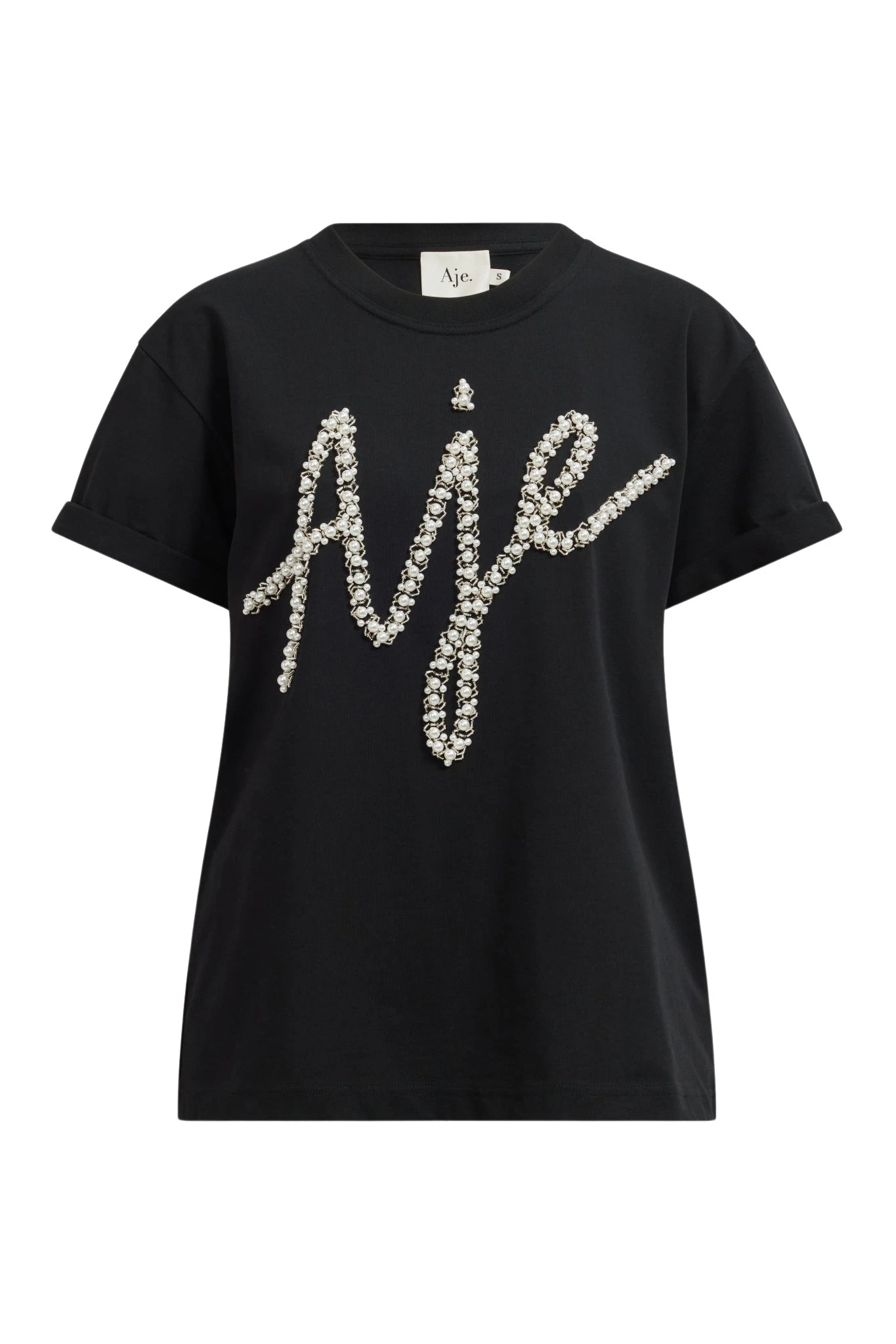Aje-aus-Tops-Syla-Embellished-Logo-Tee46726_nobg Aje Black Tops