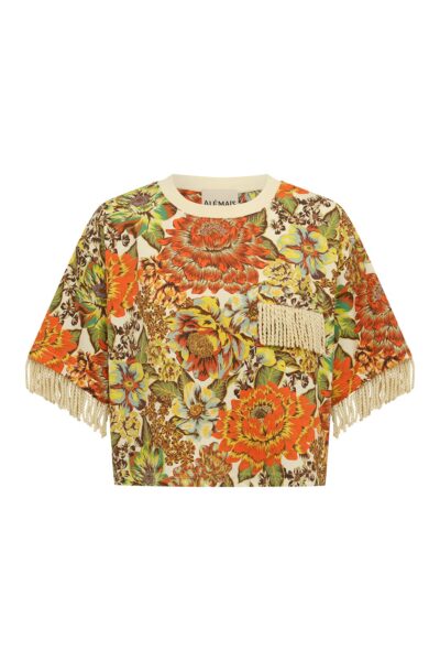 Alemais Lana Cropped Tee  Sustainable Tops with Alemais print -  Luxury Handbags Australian Designer