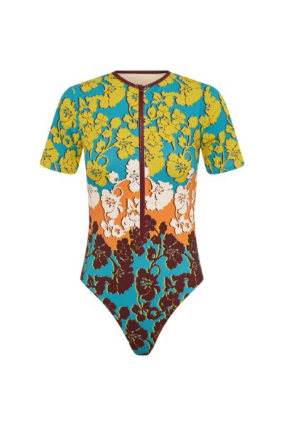 Alemais Splice Short Sleeve One Piece  Sustainable Beachwear with Alemais print -  Luxury Handbags Australian Designer