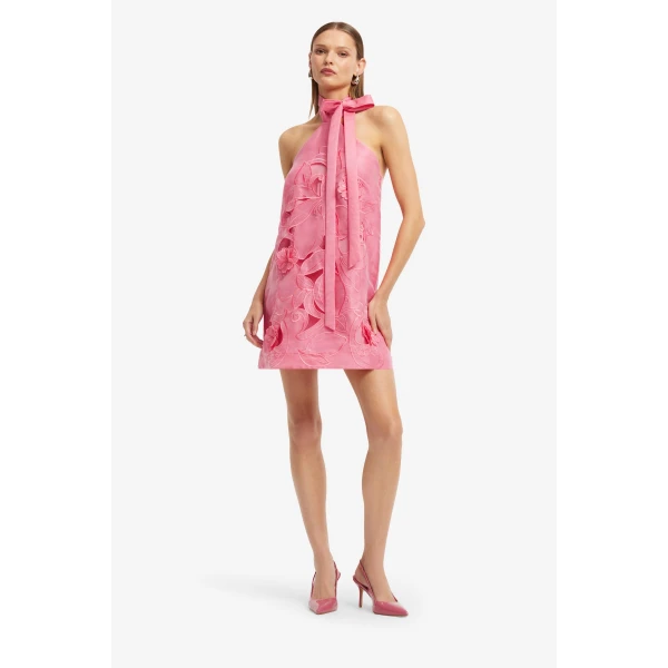 Leo Lin Lola Appliqué Halterneck Mini Dress - Leo Lin Dress - Australian Luxury Fashion - Shop at Luxury Shoes 