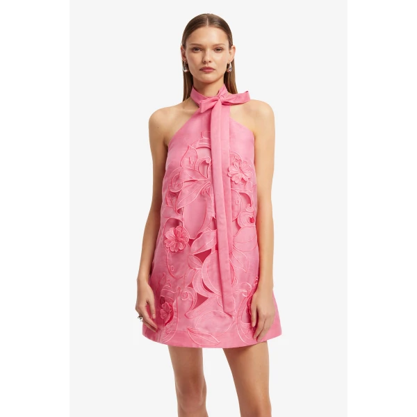 Leo Lin Lola Appliqué Halterneck Mini Dress - Leo Lin Dress - Australian Luxury Fashion - Shop at Luxury Shoes 