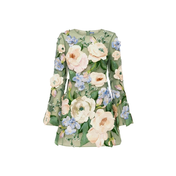 Leo Lin Suzanne Floral Hand-Embroidered Bell Sleeve Mini Dress - Leo Lin Dress - Australian Luxury Fashion - Shop at Luxury Shoes 