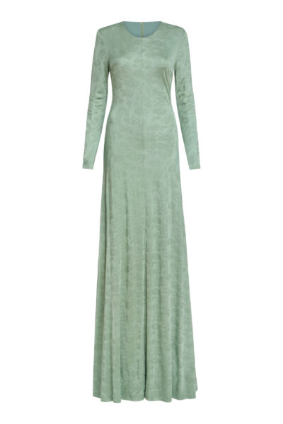 Markarian Coco Pistachio Green Floral Jersey Long Sleeve Gown - Dresses - New York Luxury Occasion Wear at Luxury Shoes 