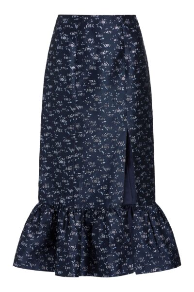 Markarian Fairnata Navy Floral Brocade Pencil Skirt - Skirts - New York Luxury Occasion Wear at Luxury Shoes 