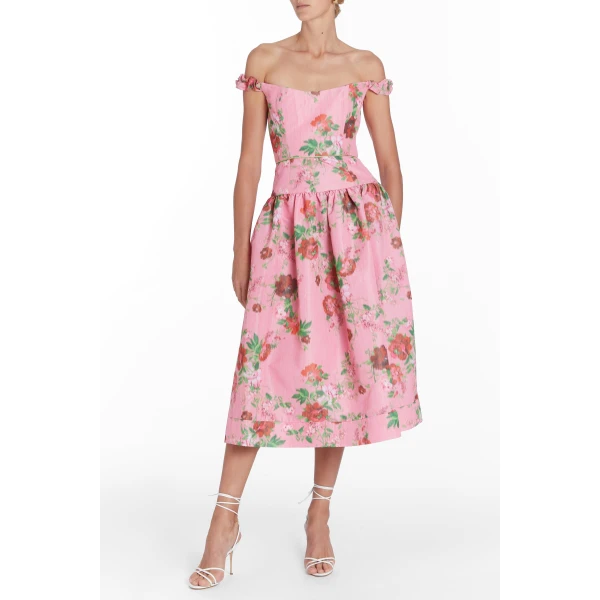 Markarian Giorgia Pink Floral Ikat Midi Dress - Dresses - New York Luxury Occasion Wear at Luxury Shoes 
