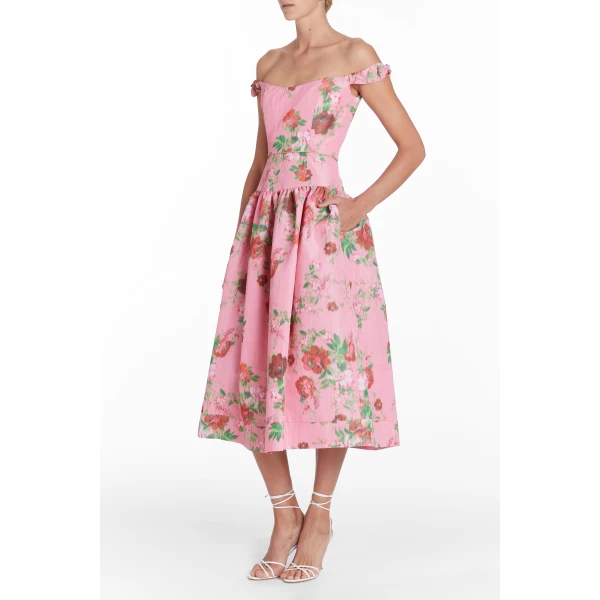 Markarian Giorgia Pink Floral Ikat Midi Dress - Dresses - New York Luxury Occasion Wear at Luxury Shoes 