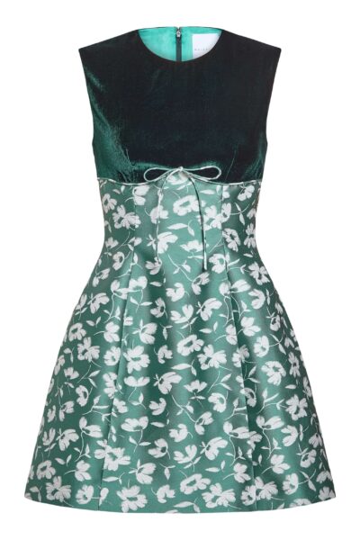 Markarian Jolie Green And White Floral Brocade Contrasting Bodice Mini Dress - Dresses - New York Luxury Occasion Wear at Luxury Shoes 