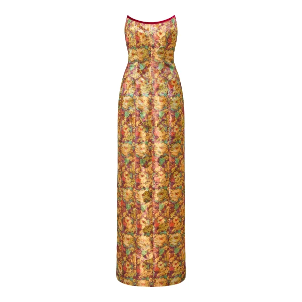 Markarian Odessa Golden Metallic Floral Column Gown - Dresses - New York Luxury Occasion Wear at Luxury Shoes 