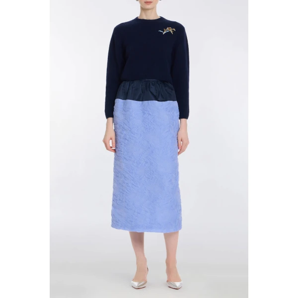 Markarian Romy Navy Floral Patch Cashmere Sweater - Knitwear - New York Luxury Occasion Wear at Luxury Shoes 