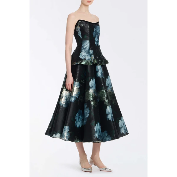 Markarian Soleil Metallic Watercolor Floral Brocade Midi Skirt - Skirts - New York Luxury Occasion Wear at Luxury Shoes 