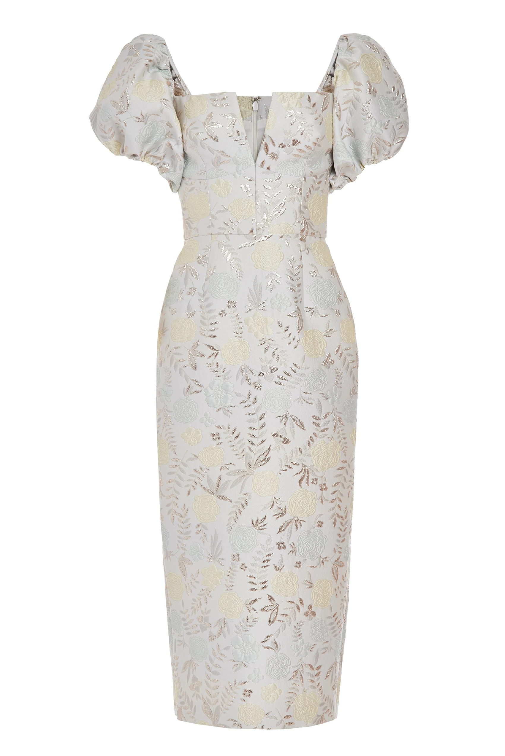 Markarian Yvette Ivory Metallic Brocade Puff Sleeve Dress - Dresses - New York Luxury Occasion Wear at Luxury Shoes Markarian Yvette Ivory Metallic Brocade Puff Sleeve Dress - Dresses - New York Luxury Occasion Wear at Luxury Shoes